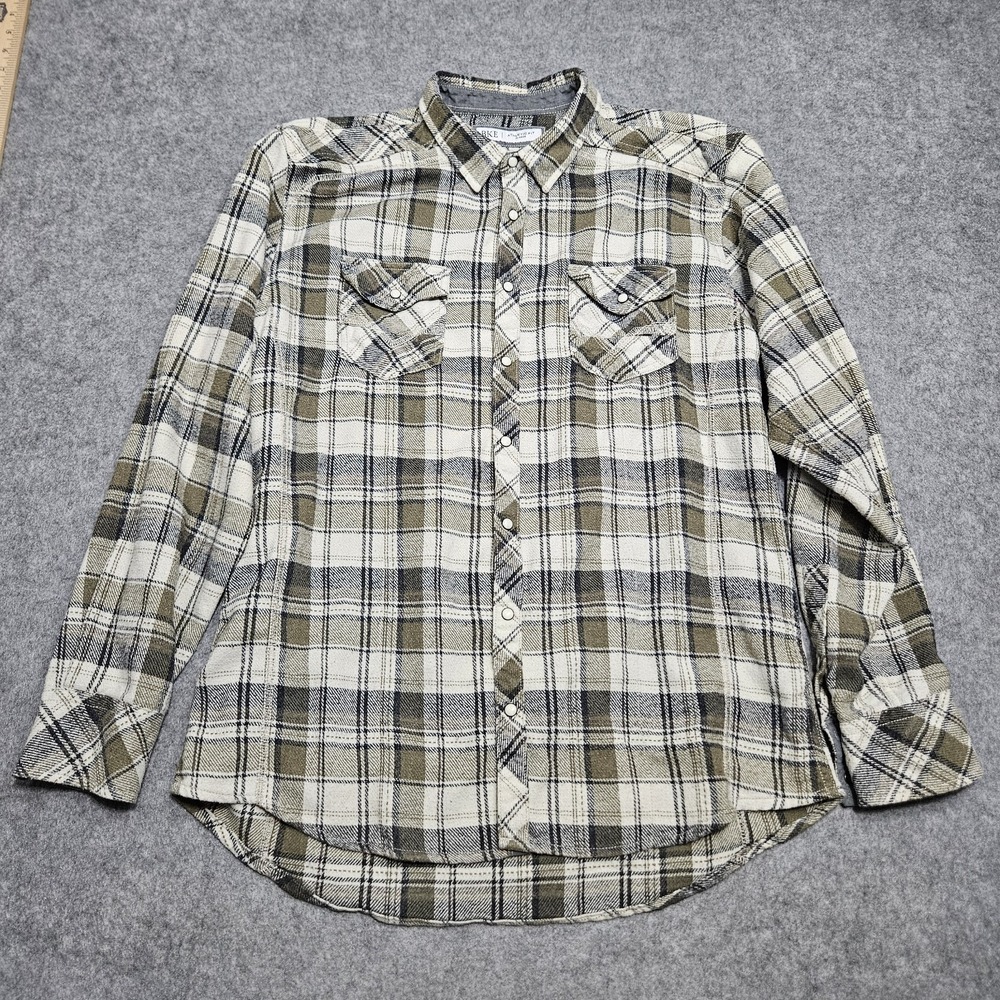 BKE Buckle Shirt Mens XL Long Sleeve Athletic Fit Pearl‎ Snap Green /White Plaid